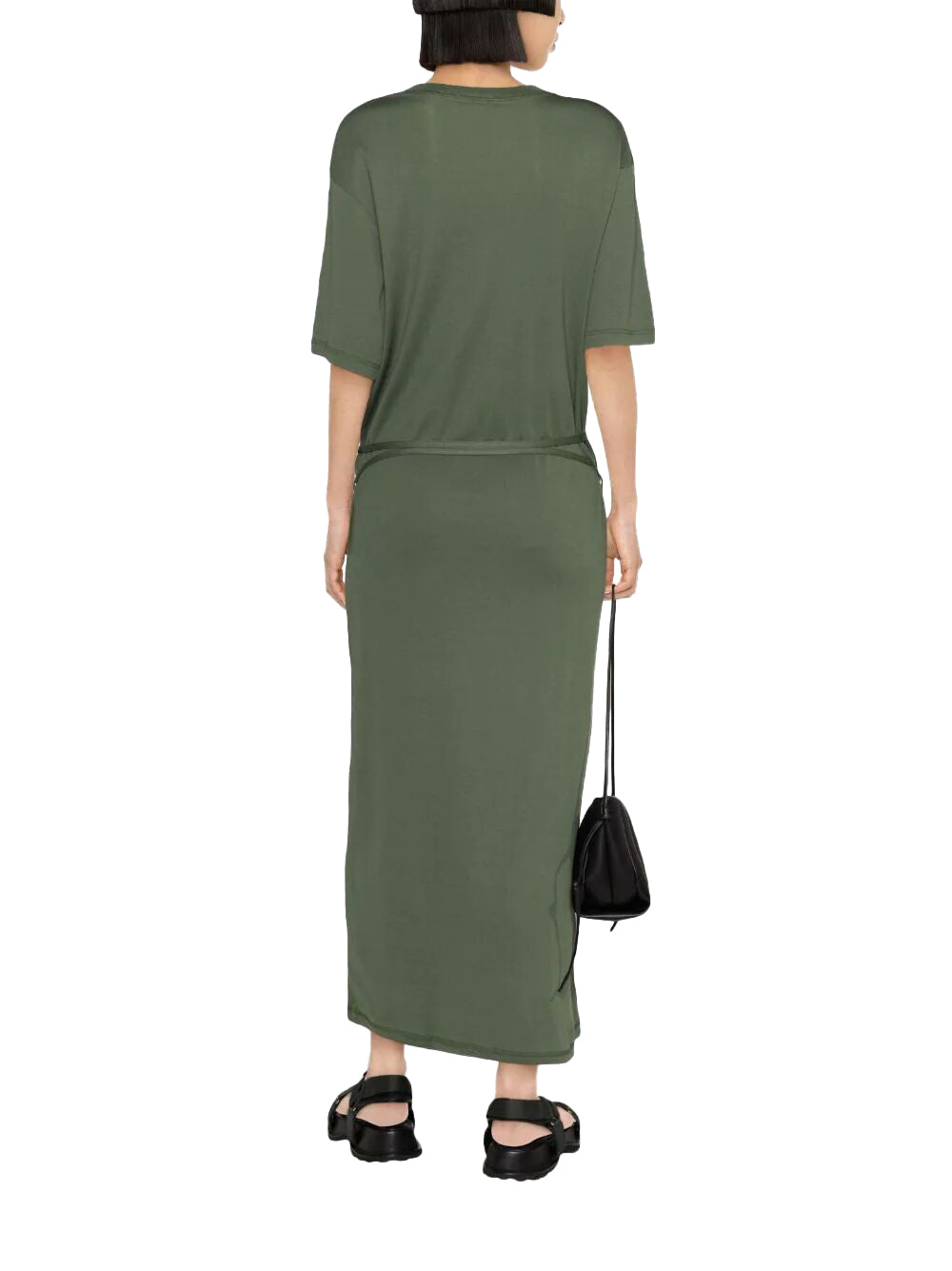 Ribbed-knit belted maxi dress