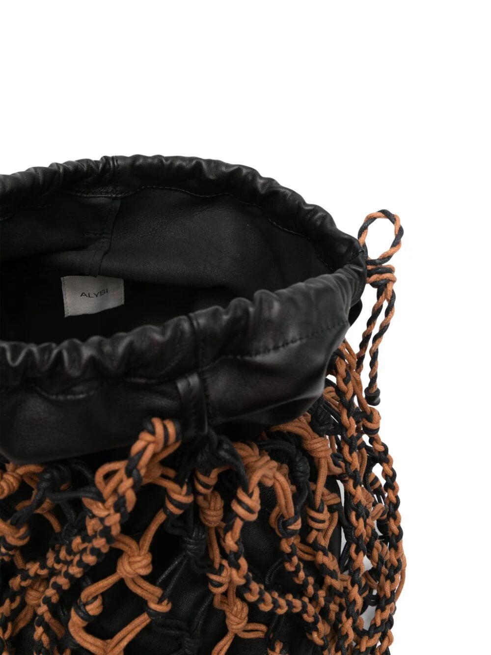 Woven leather basket-style shoulder bag