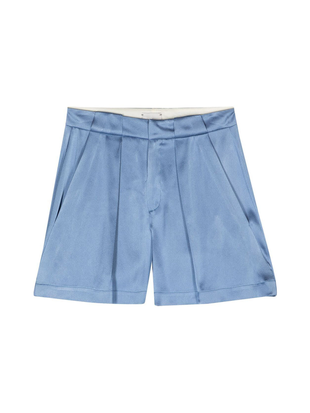 Indigo satin pleated shorts