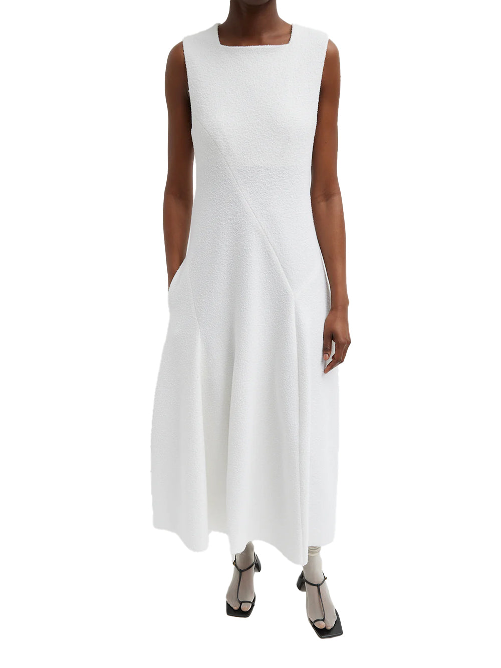 Bouclé midi dress with square neckline