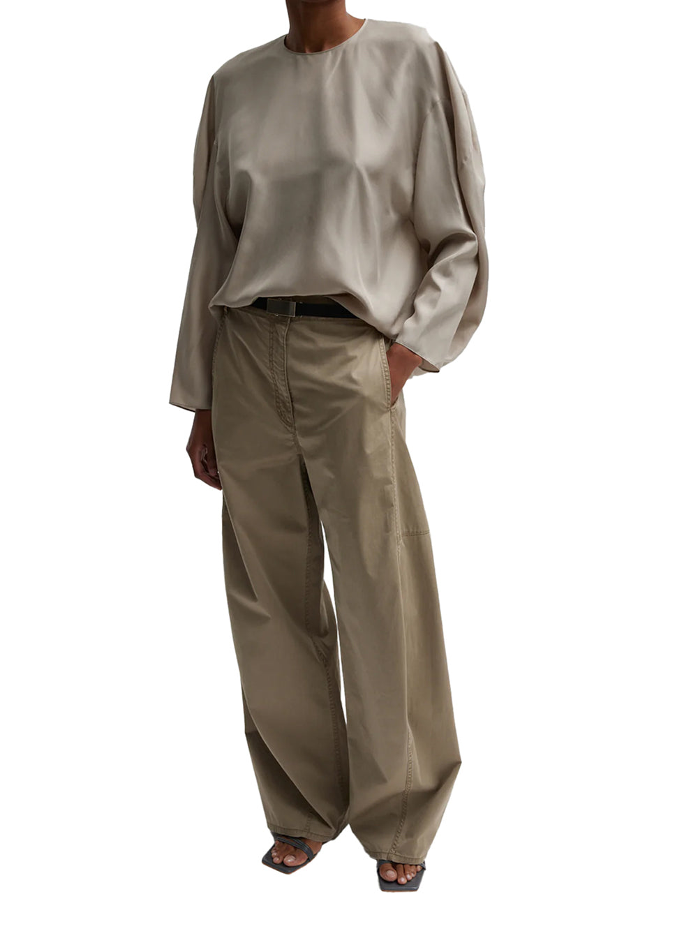 Mid-rise wide-leg silky cotton trousers