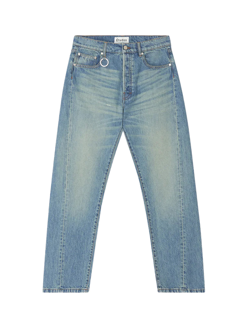 Side mid-rise straight-leg jeans