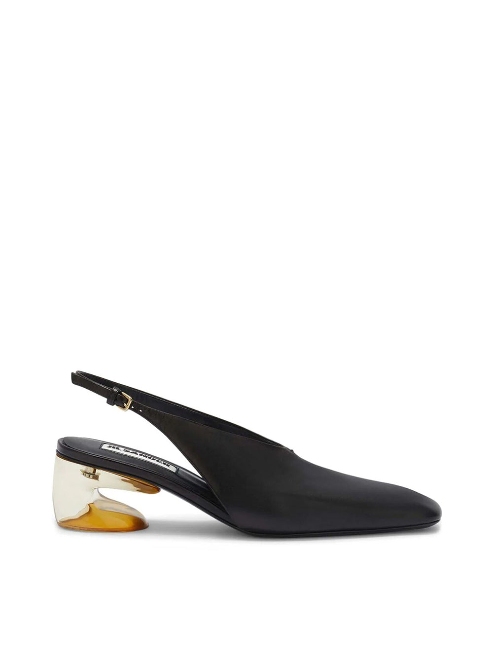 Leather heeled pumps with plexiglass heel