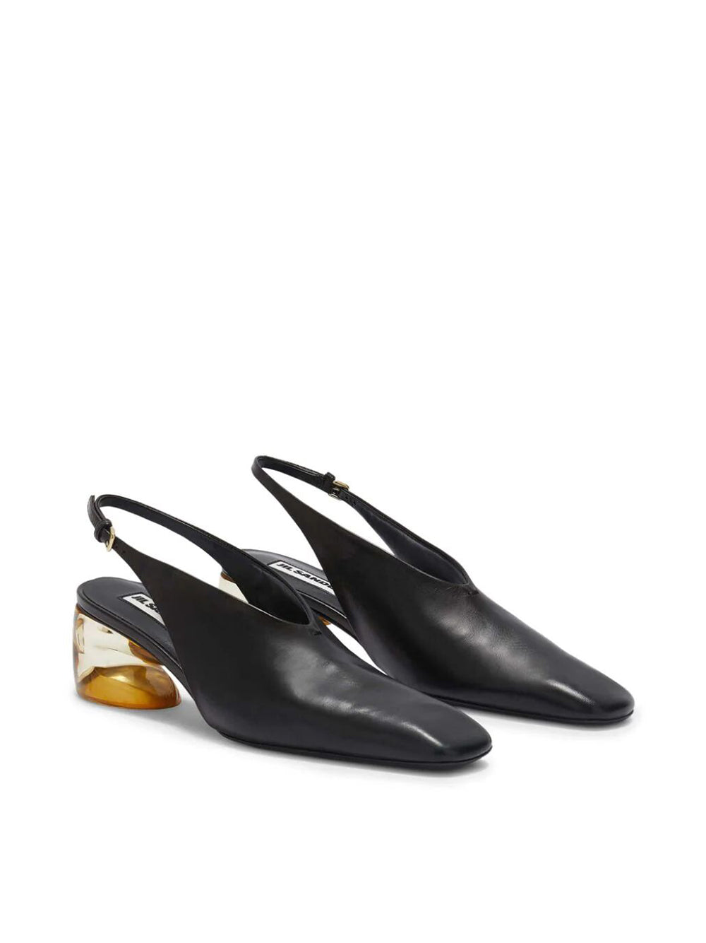 Leather heeled pumps with plexiglass heel