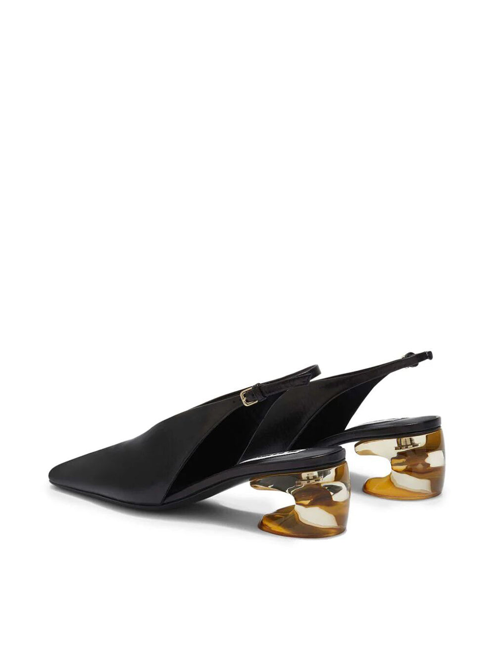 Leather heeled pumps with plexiglass heel