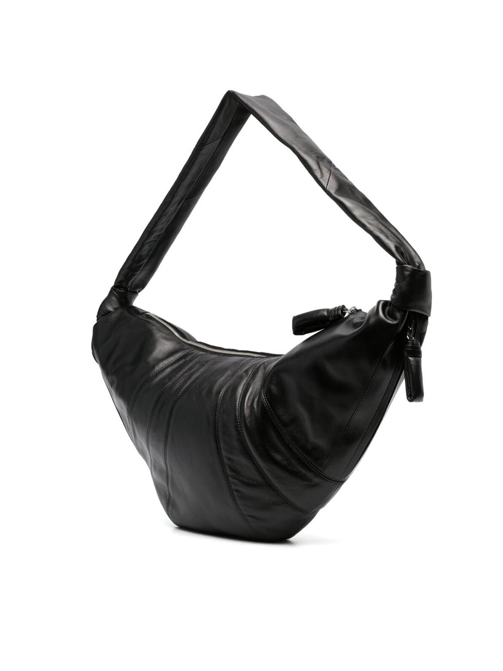 Black Large Leather Croissant Bag