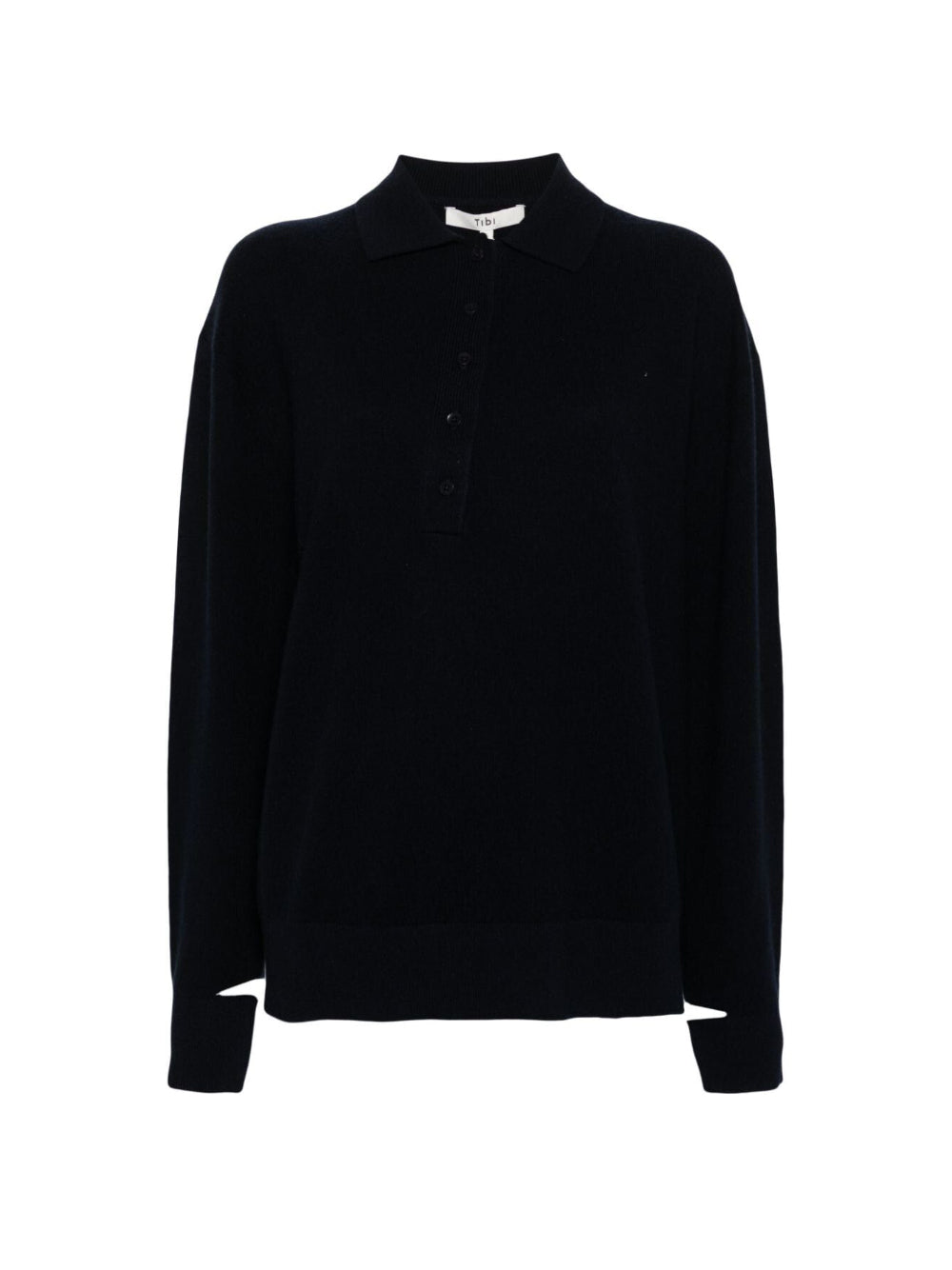 Navy Washable Cashmere Easy Polo Sweater