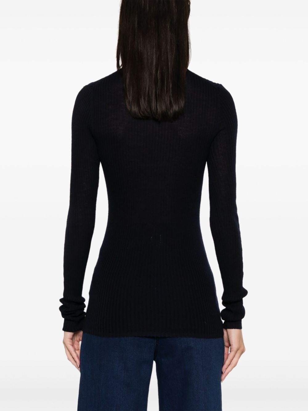 Feather Weight Ribbed Tneck Zip Up Sweater