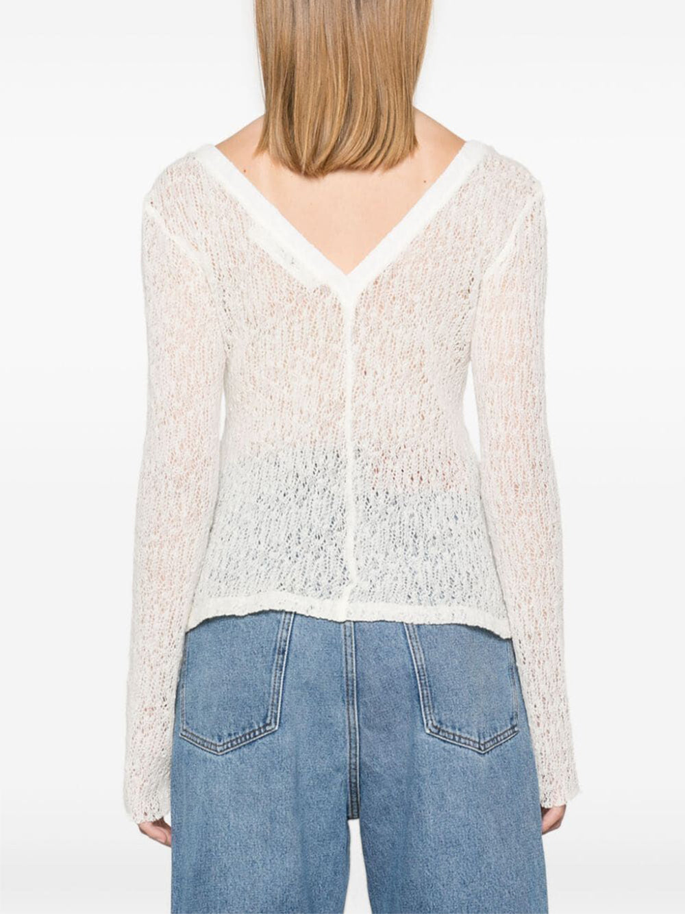 Maeve white crochet wool top