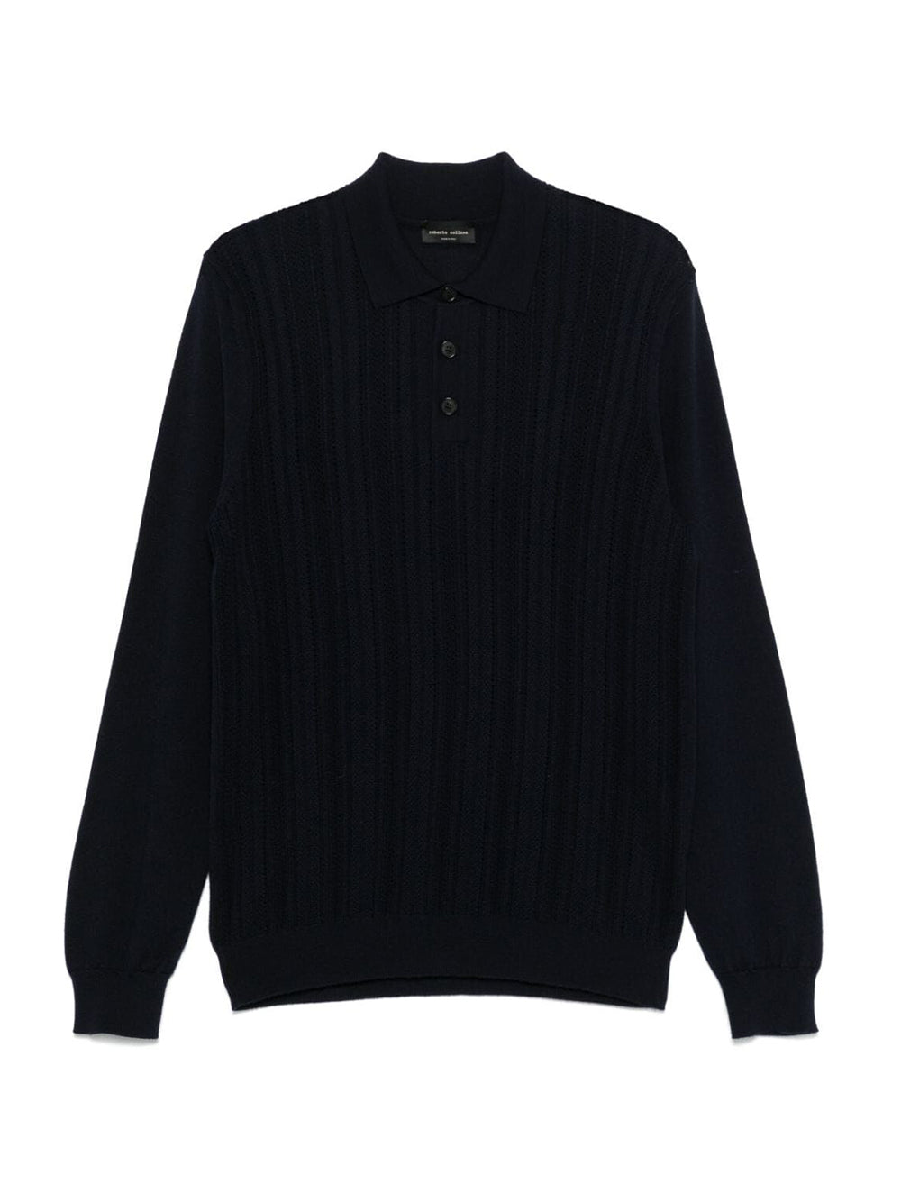 Navy wool knit polo shirt