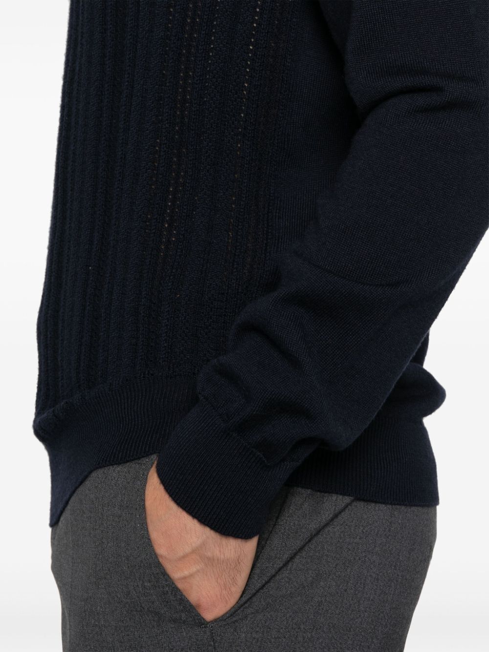 Navy wool knit polo shirt