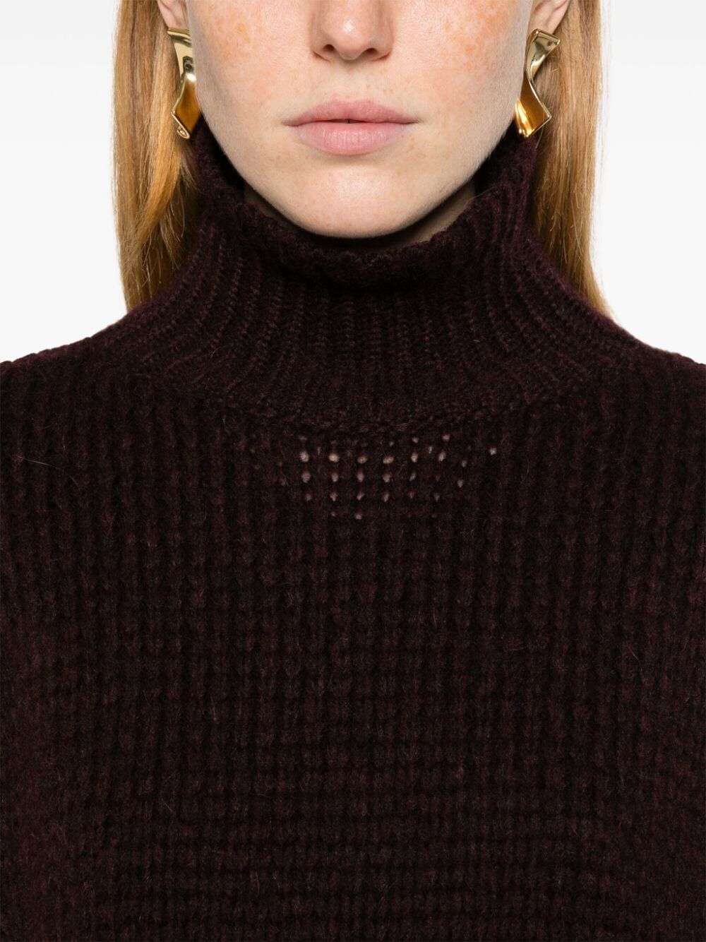 Burgundy alpaca-blend mock sweater