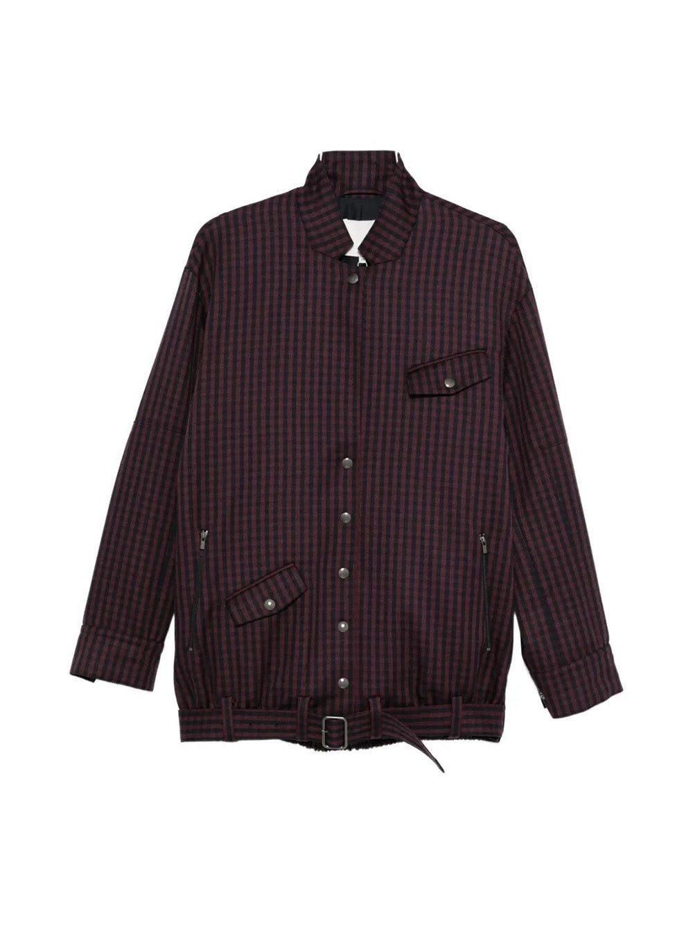 "Jules Wool Gingham Long Belted Bomber" Jacket