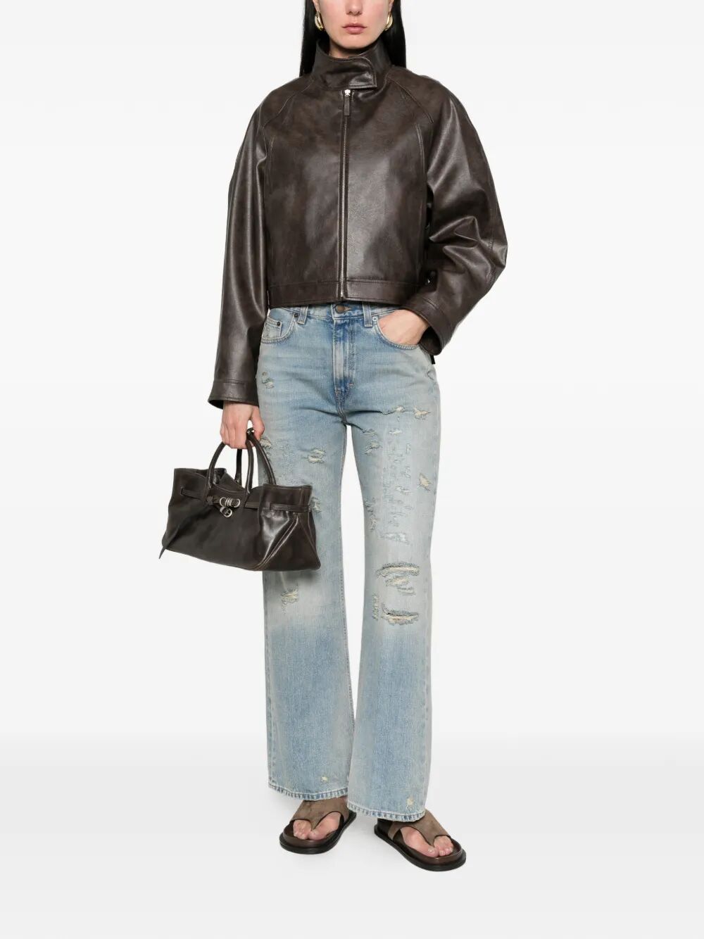 Giacca In Pelle "Stand Collar"