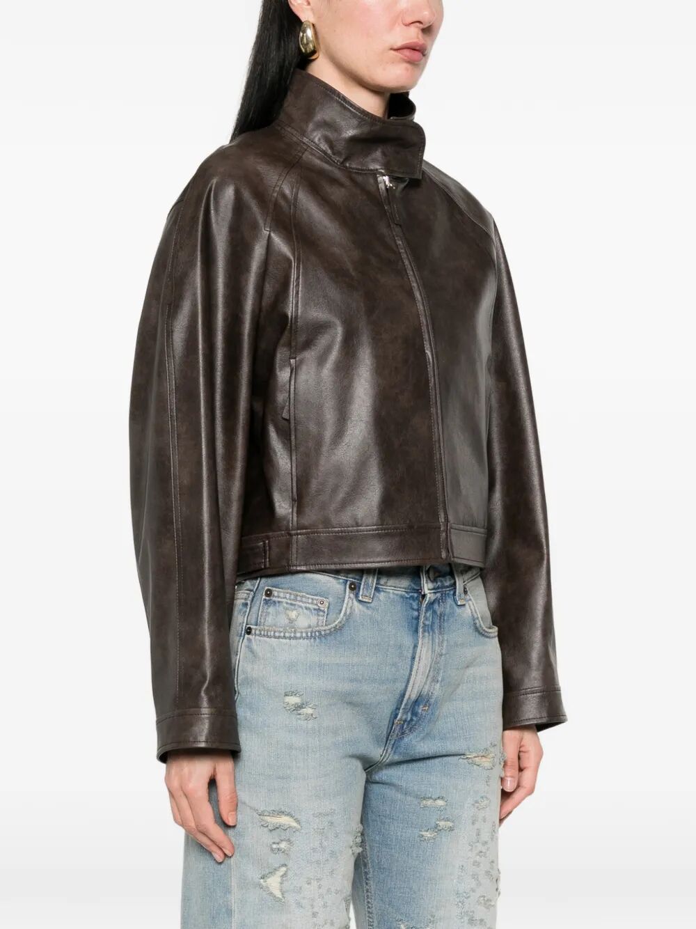 Giacca In Pelle "Stand Collar"