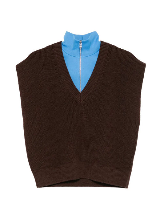 "Cardigan Stitch Sweater with Removable Dickie" Vest