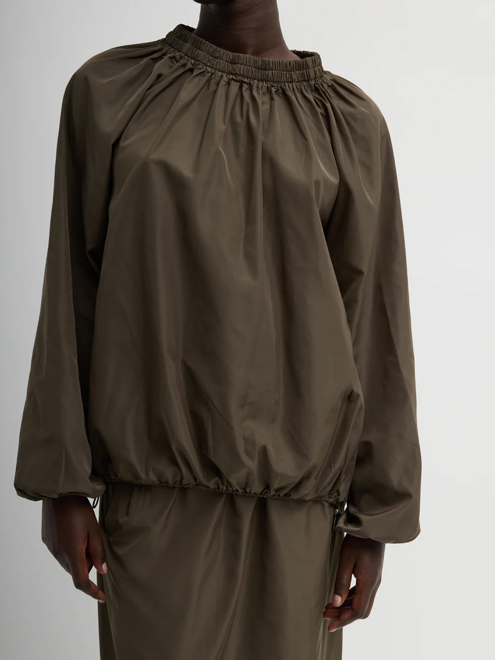 "Italian Sporty Nylon Shirred Anorak" Top