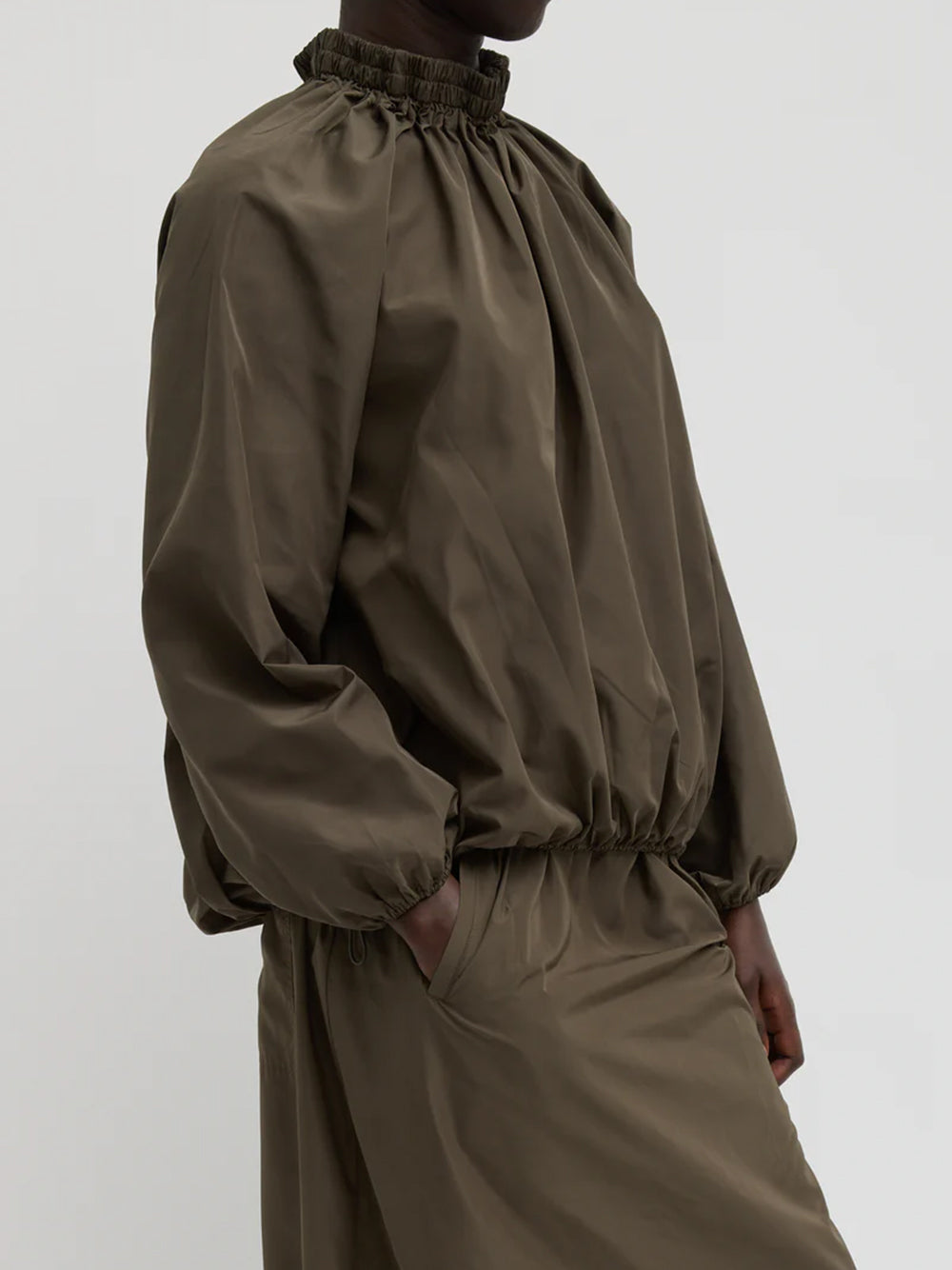 "Italian Sporty Nylon Shirred Anorak" Top