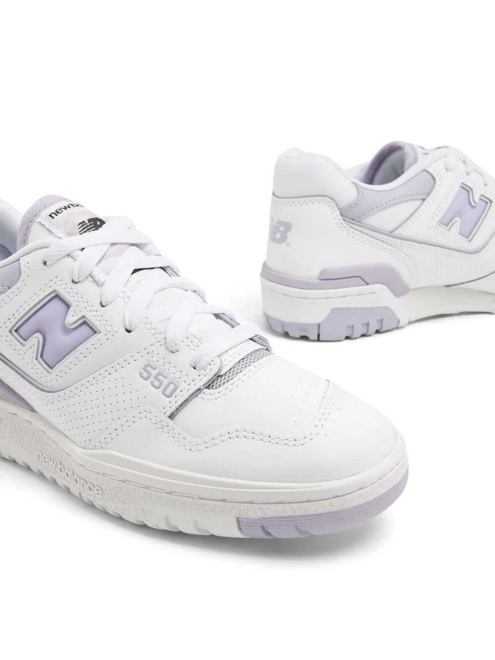 550 white and lilac sneakers