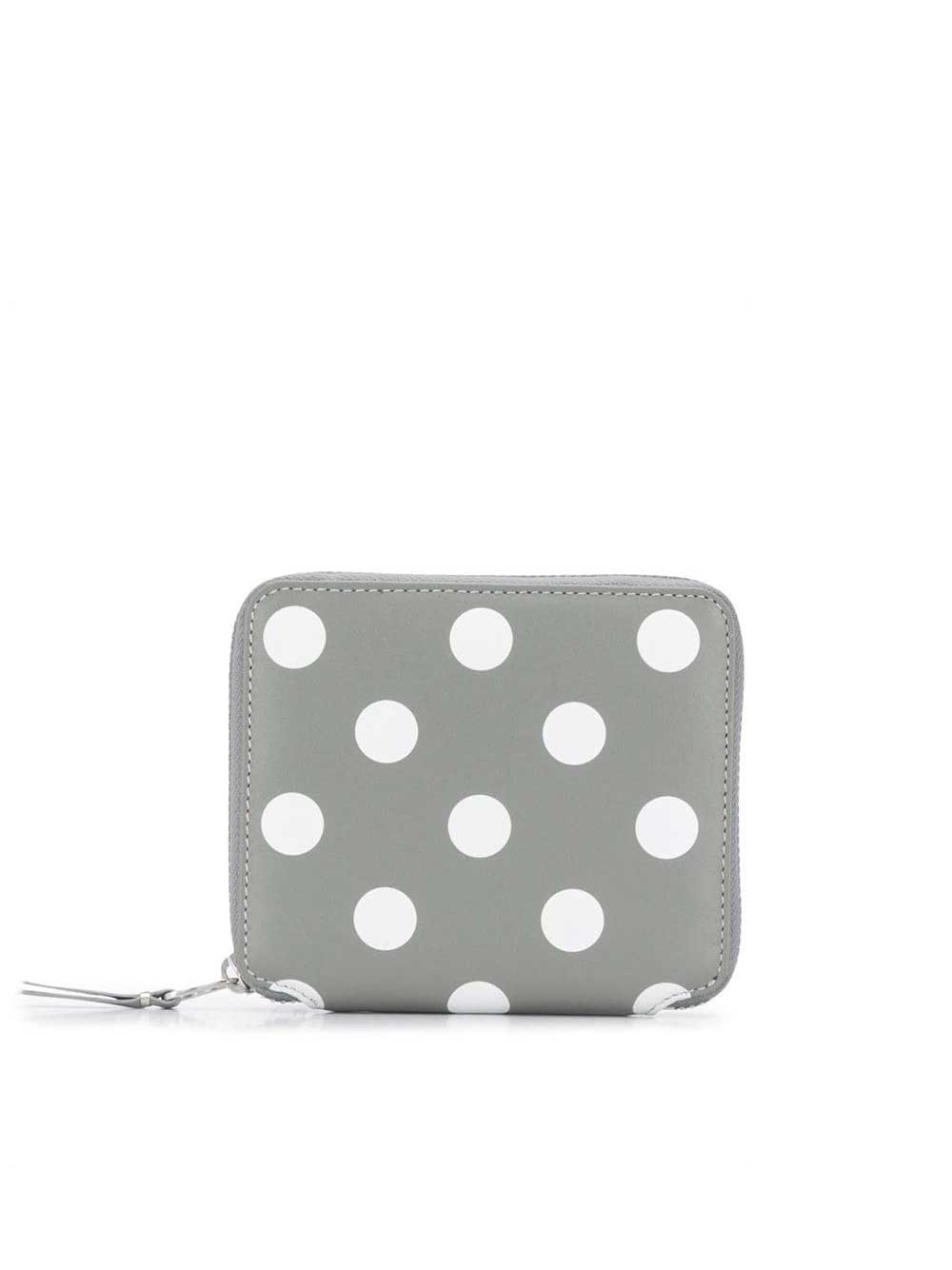 Wallet With Zip In Leather And Polka Dot Print