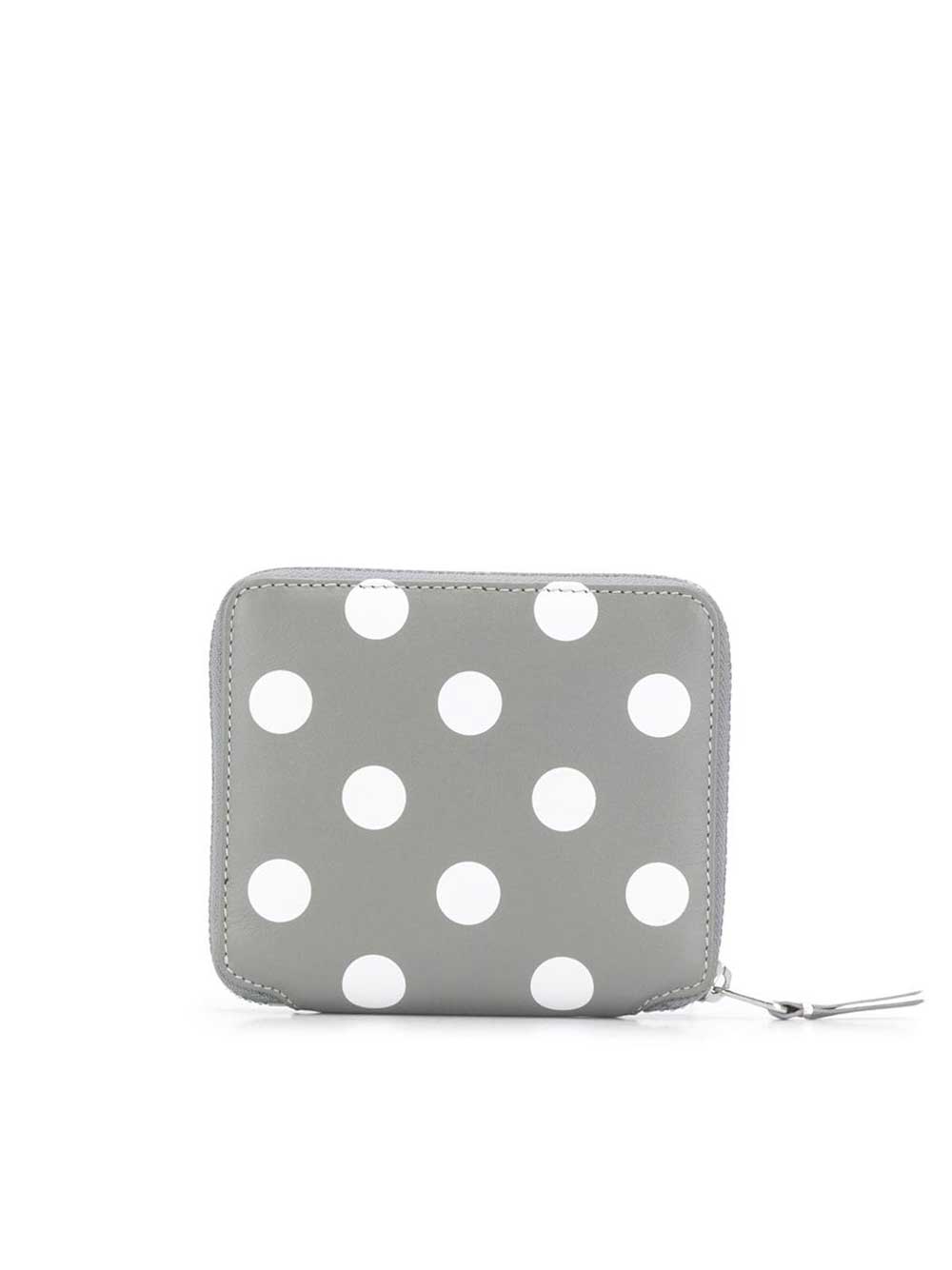 Wallet With Zip In Leather And Polka Dot Print